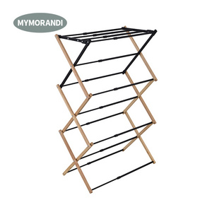 Bamboo & Metal Clothes Drying Rack Extendable Folding Sock Cloth Hanger Rack