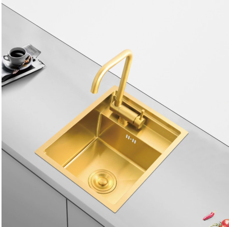 Hidden Brushed Gold Kitchen Sink Single Bowl Bar Small Size Stainless Steel Balcony Sink