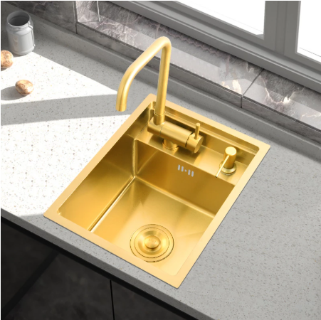 Hidden Brushed Gold Kitchen Sink Single Bowl Bar Small Size Stainless Steel Balcony Sink