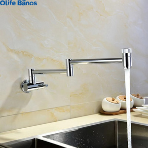 Gold Pot Filler Faucet Wall Mount Folding Kitchen Sink Faucet with Double Swivel Swing Arm