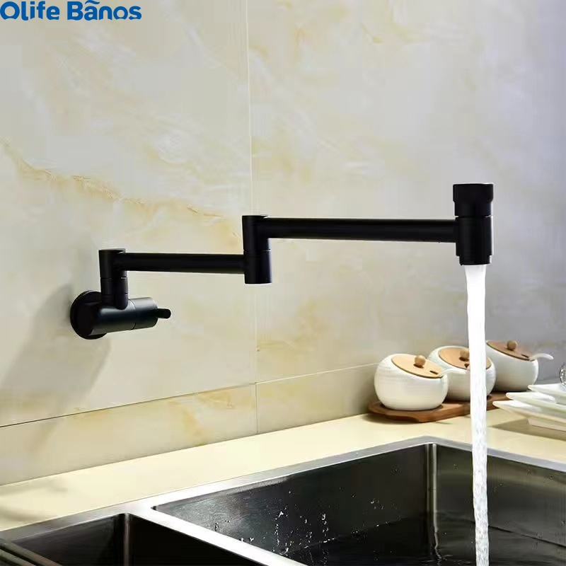 Gold Pot Filler Faucet Wall Mount Folding Kitchen Sink Faucet with Double Swivel Swing Arm