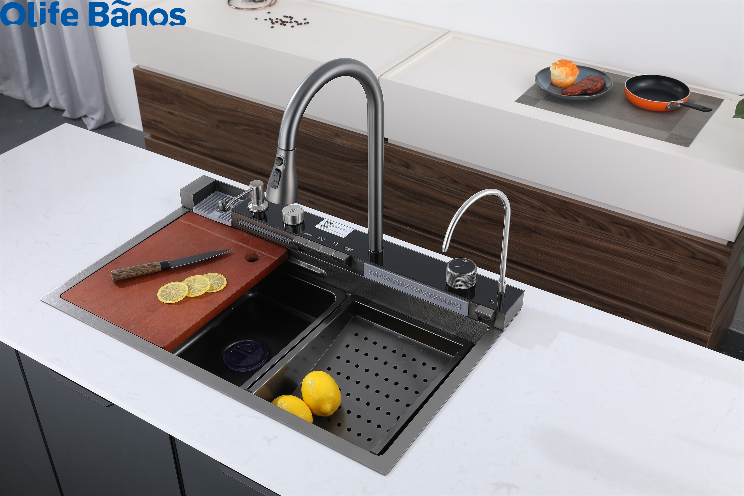 Tiktok Trends Digital Display Pull Tap Waterfall Kitchen Sink 304 Rainfall Faucet Ceramic Kitchen Sink