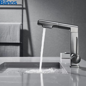 High Quality Luxury Bathroom Hot And Cold Water Flexible Stretch Out And Draw Back Basin Mixer Basin Faucet