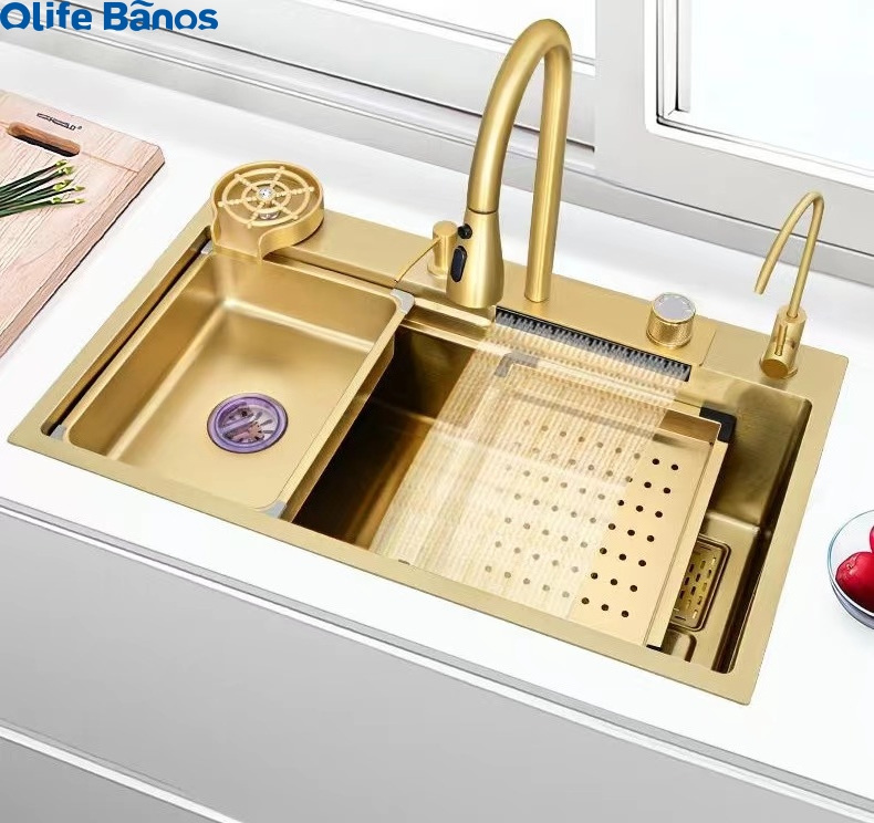 2023 Olife Banos  Gold  Stainless Steel 304 Rainfall Faucet Above Counter Sink Lavabo De Cuisine Multifunctional Kitchen  Sinks