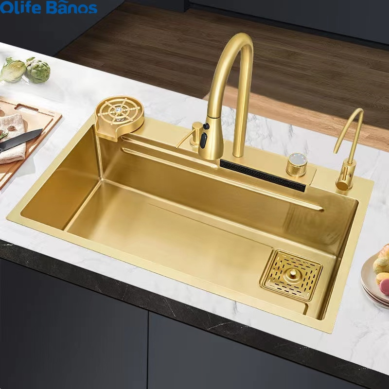 2023 Olife Banos  Gold  Stainless Steel 304 Rainfall Faucet Above Counter Sink Lavabo De Cuisine Multifunctional Kitchen  Sinks