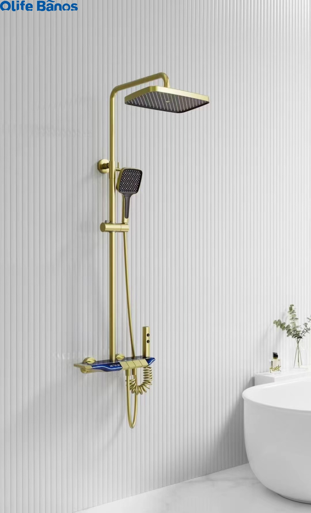 2024 New Design Gold Piano Key LED Shower Set 4 Functions Constant Temperature Digital Display Brass  Bathroom Shower Faucet Set