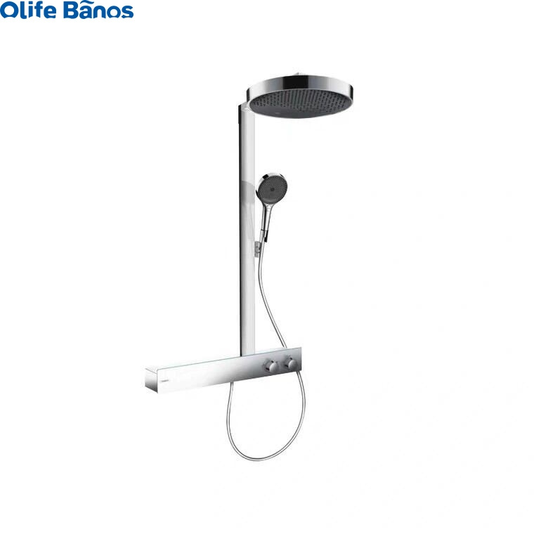 Olife Banos White Silver Wall Mounted Brass Bath  System Taps Thermostatic Shower Mixer Faucets With Big Shelf