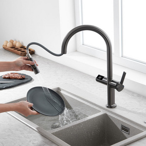 2023 New trend design smart digital touchless control pull out kitchen sink faucet mixer with temperature show display