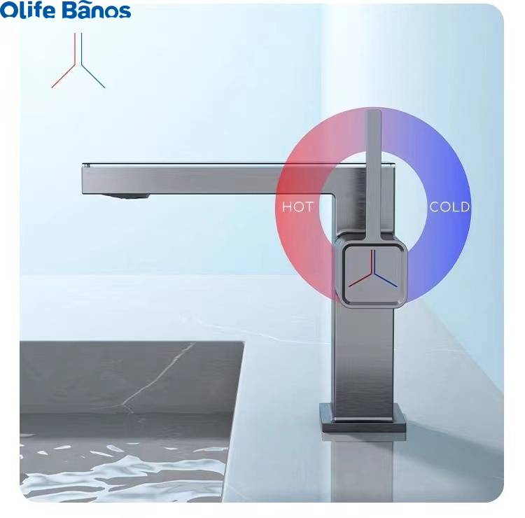 Olife Banos New Design Modern Washbasin Faucet Black Mixer Smart Digital Basin Water Tap Bathroom LED Faucet