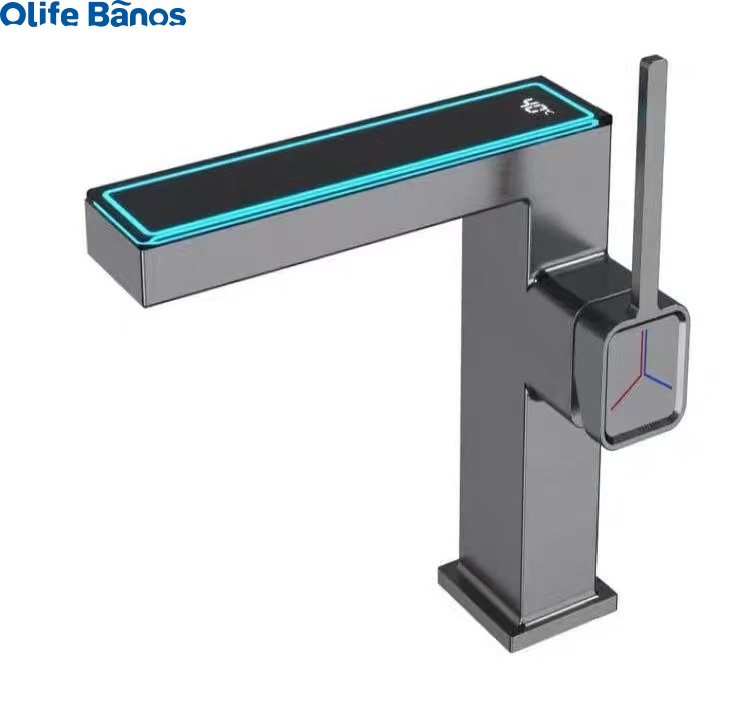 Olife Banos New Design Modern Washbasin Faucet Black Mixer Smart Digital Basin Water Tap Bathroom LED Faucet