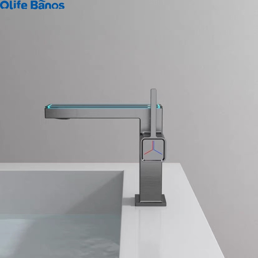 Olife Banos New Design Modern Washbasin Faucet Black Mixer Smart Digital Basin Water Tap Bathroom LED Faucet