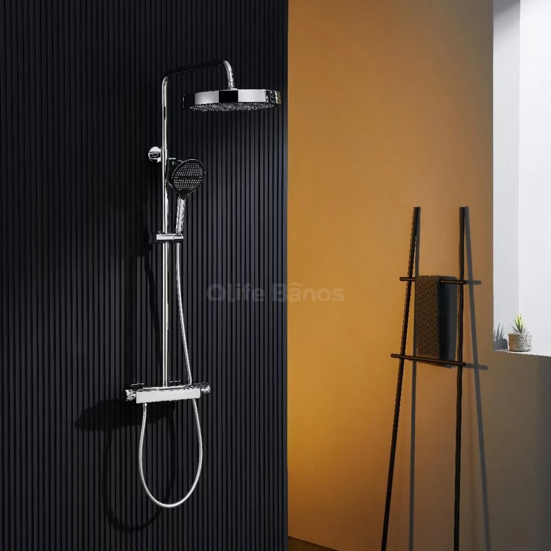 Olife Banos Grey Piano Button Chrome Brass Hot and Cold Ambient Light Bathroom Digital Display r System Sets Rainfall Shower Set