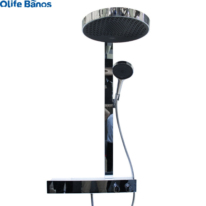 Olife Banos White Silver Wall Mounted Brass Bath  System Taps Thermostatic Shower Mixer Faucets With Big Shelf