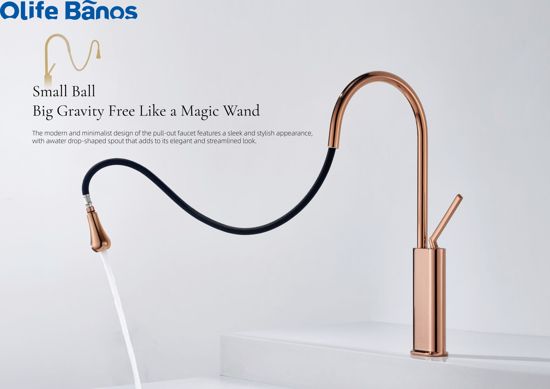 Olife Banos Teardrop-shaped  Luxury Brushed Gold White  Hot And Cold  Pull Out Household Digital Display  Kitchen  Faucet