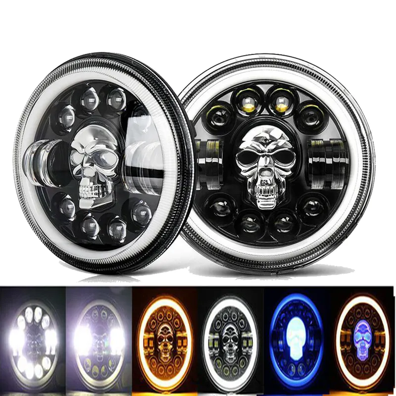 7 Inch Round Skull Headlight High Low Beam With DRL 40W 12V 24V LED Headlight for Jeep Harley Davidson Land Rover