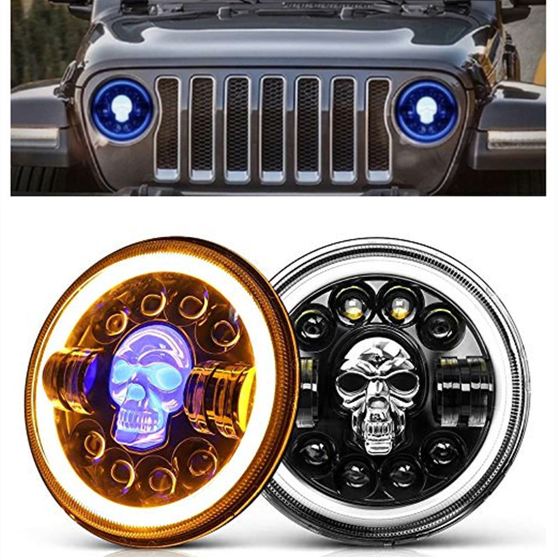 7 Inch Round Skull Headlight High Low Beam With DRL 40W 12V 24V LED Headlight for Jeep Harley Davidson Land Rover