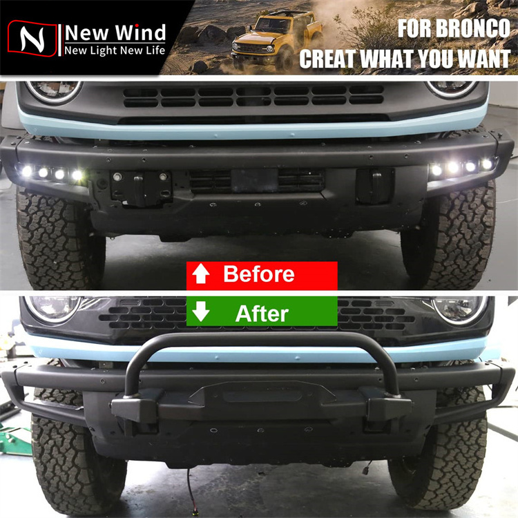 Short Stubby Front Bumper with 2 LED Spot Light for FORD BRONCO 2021 2022 Heavy Duty Off-road Front Bumper with Bash Plate