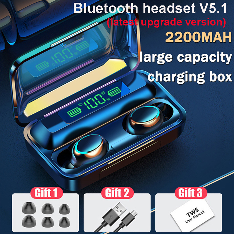 Hot Selling Battery LED Powerbank 5.0 Earphone Wireless Earbuds Trending Products 2000mah TWS Bluetooth F9 Headset