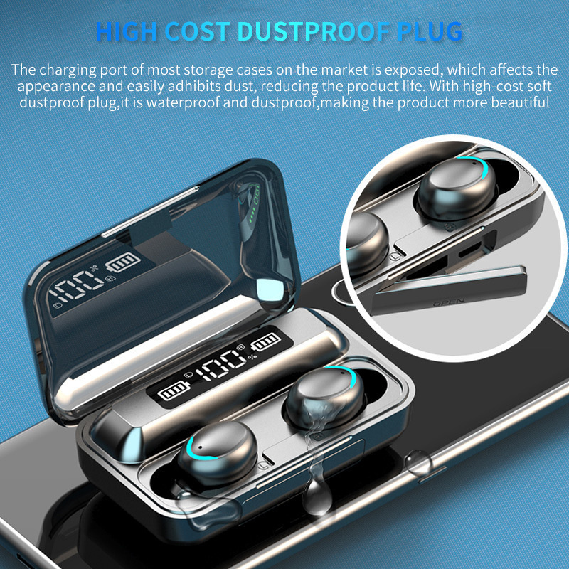 Hot Selling Battery LED Powerbank 5.0 Earphone Wireless Earbuds Trending Products 2000mah TWS Bluetooth F9 Headset