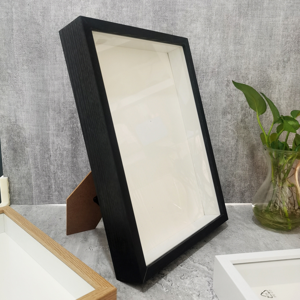 High Quality Custom 8x10 White 3D Frames 12x12 Solid Wooden Glass Shadow Boxes Display  Photo Frame with MDF