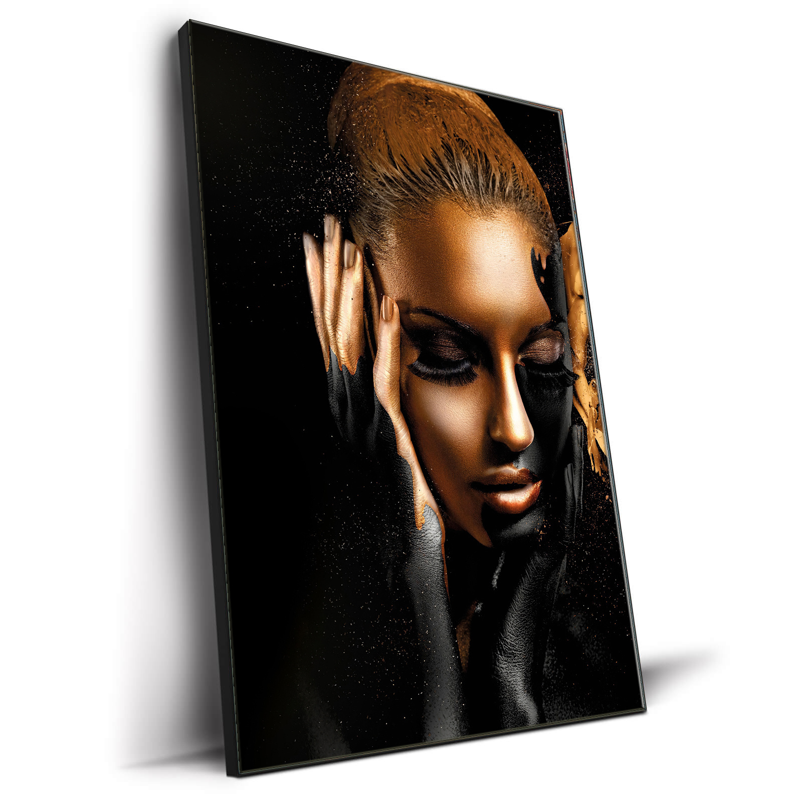 African Woman Figure Painting Framed Wall Art Canvas Prints Modern Golden Girl Art Posters And Prints Wholesale