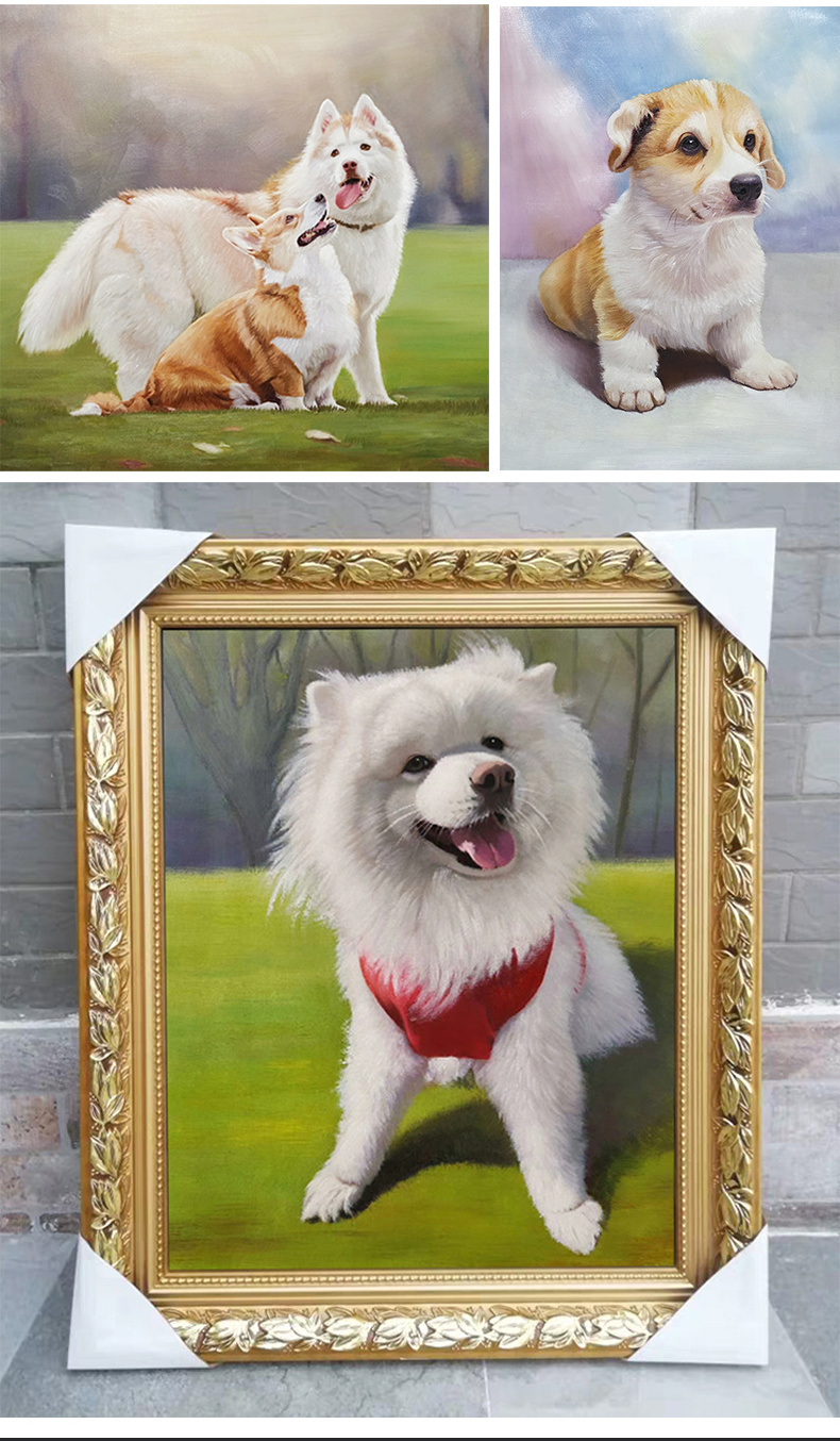 Custom Your Pet Hand made Oil Painting Wall Art from Your Picture Lovely Dog Portrait on Canvas