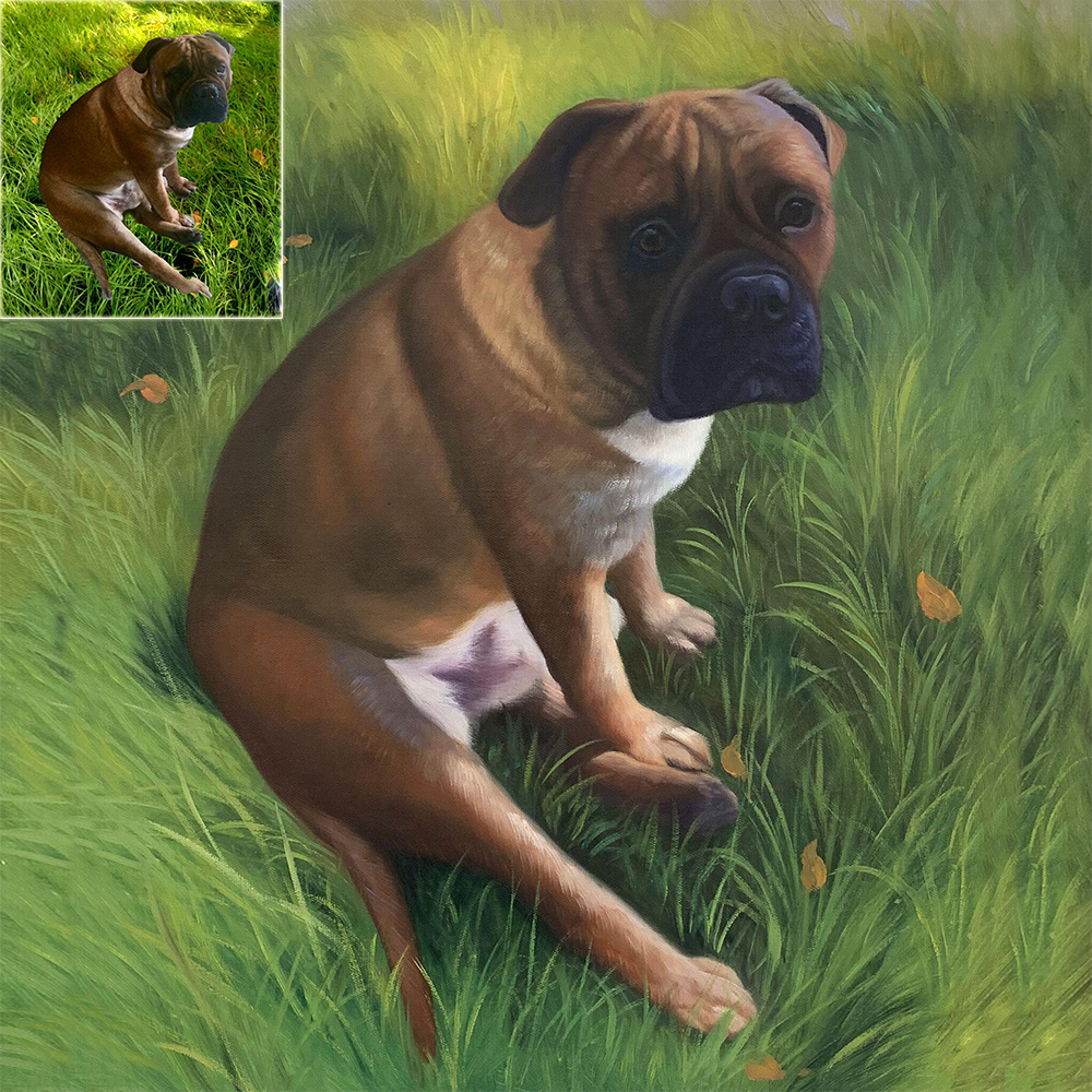 Custom Your Pet Hand made Oil Painting Wall Art from Your Picture Lovely Dog Portrait on Canvas