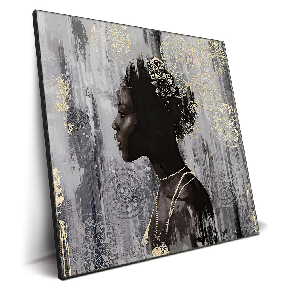 Wholesale Price African Woman Picture Oil Painting Canvas with Gold Foil Wall Art for Bedroom