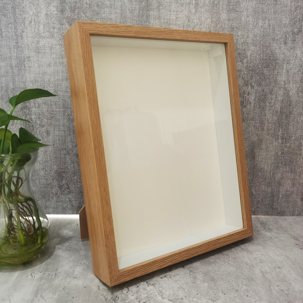 High Quality Custom 8x10 White 3D Frames 12x12 Solid Wooden Glass Shadow Boxes Display  Photo Frame with MDF