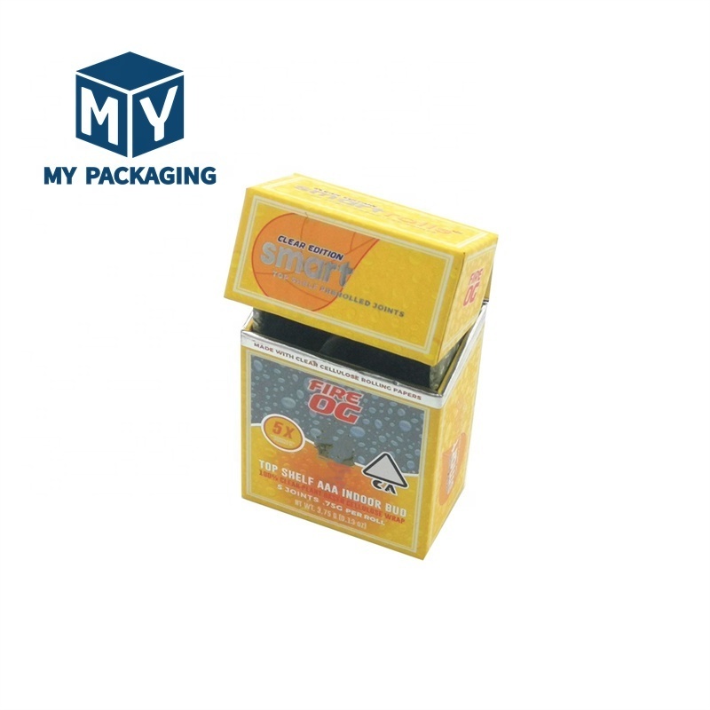 Custom Design Cigarette 5Pack Pre Box Magnetic Closure Flip Top Rigid Boxes Child Resistant box Roll Packaging with Matches