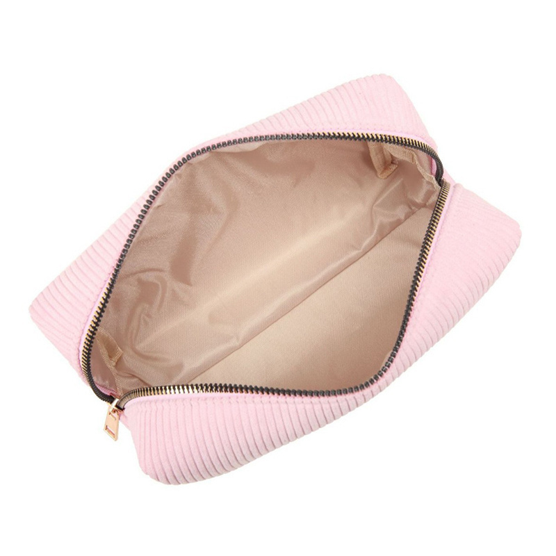 Wholesale Small Fabric Corduroy Cosmetic Bag Travel Makeup Pouch For Women Lightweight Square Pencil Bag