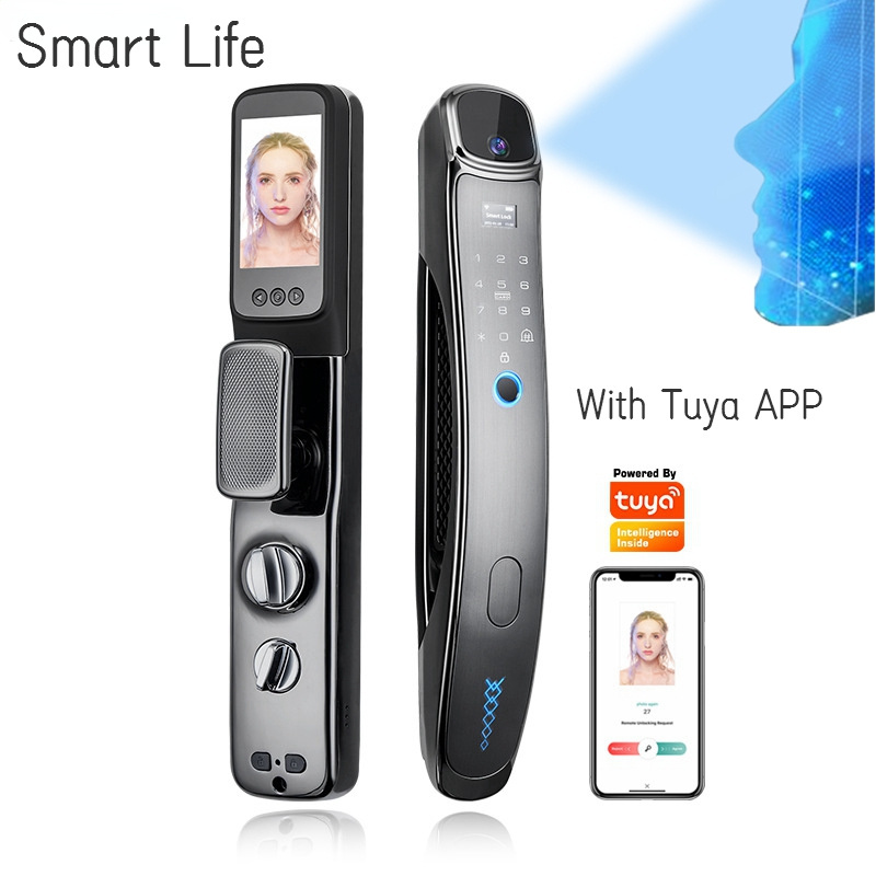 3D Face Recognition Tuya APP Electronic Smart Door Lock Digital Fingerprint Security Touch Screen NFC Password Smart Home Lock