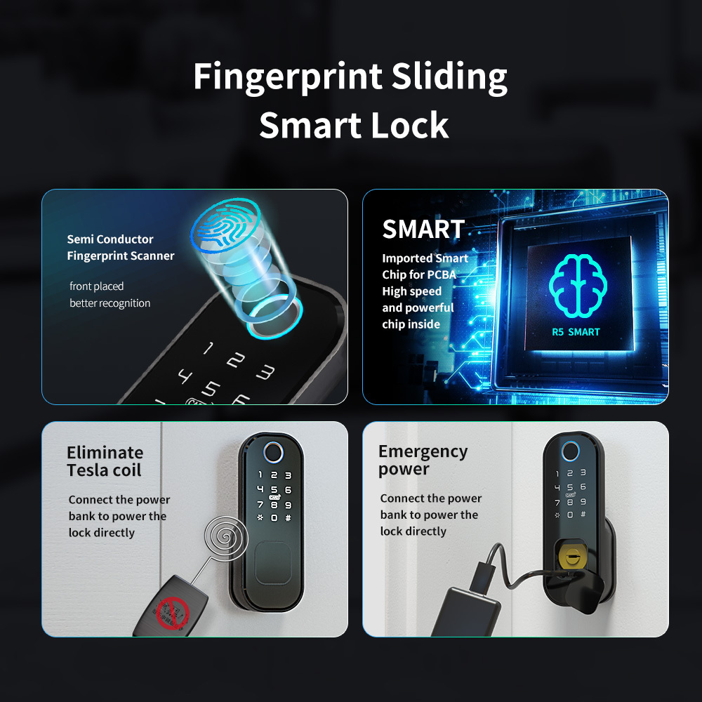 high quality fingerprint recognition security remote smart digital china smart wifi keyless electric sliding  door lock