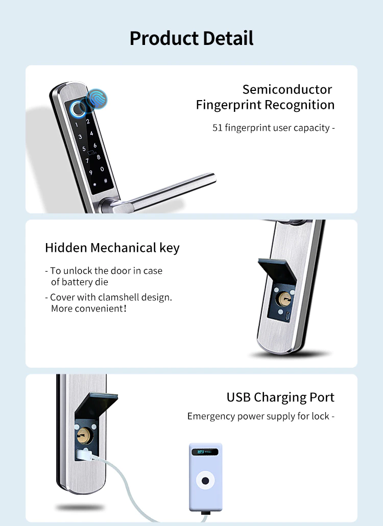 Outdoor Waterproof Smart Digital Door Lock With Doorbell Tuya App Unlock Temporary Antitheft Sliding Glass Door Smart Lock