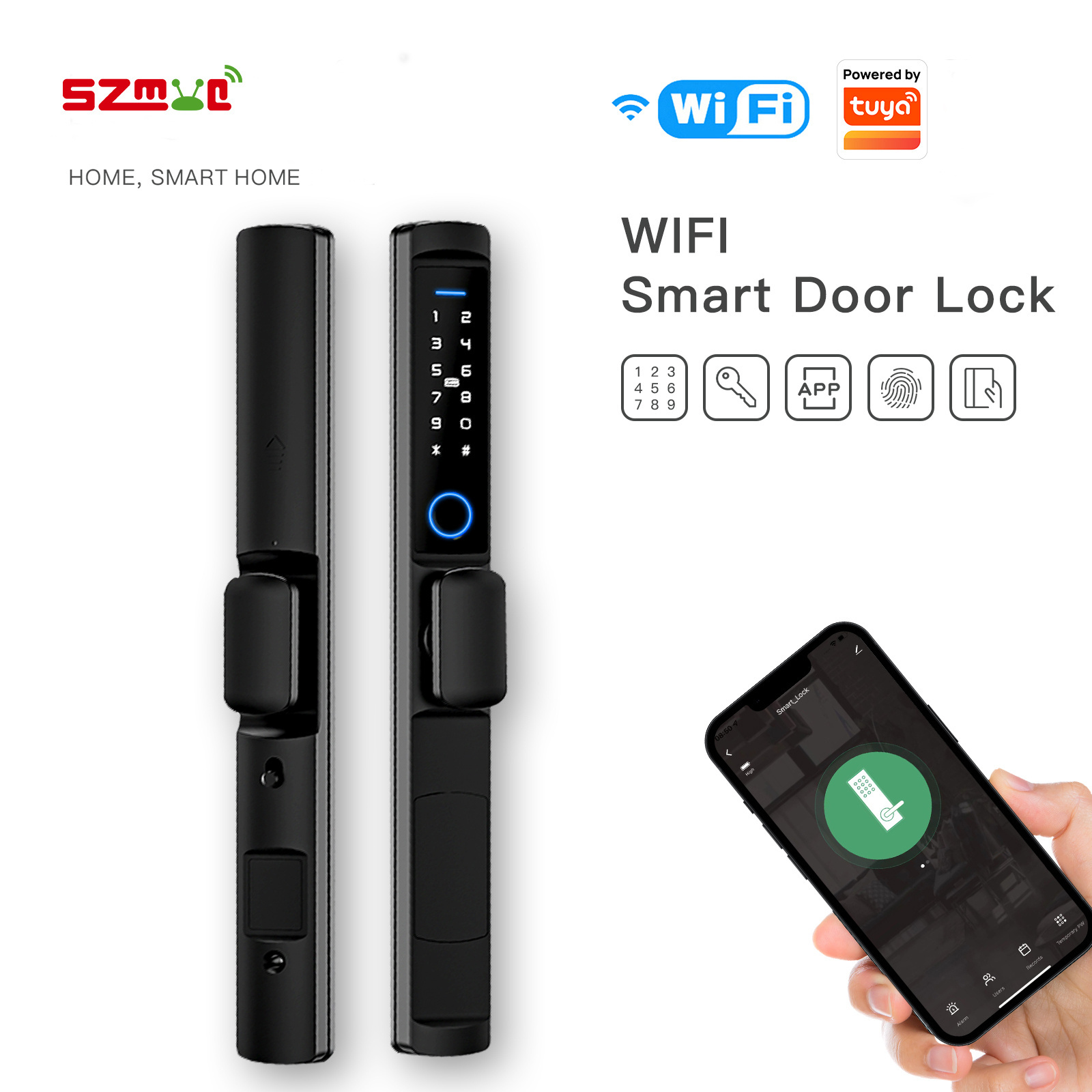 SZMYQ Tuya Wifi Smart App Lock Fingerprint Door Handle Digital Keyless Lock Waterproof For Hotels Narrow Profile Aluminum Door