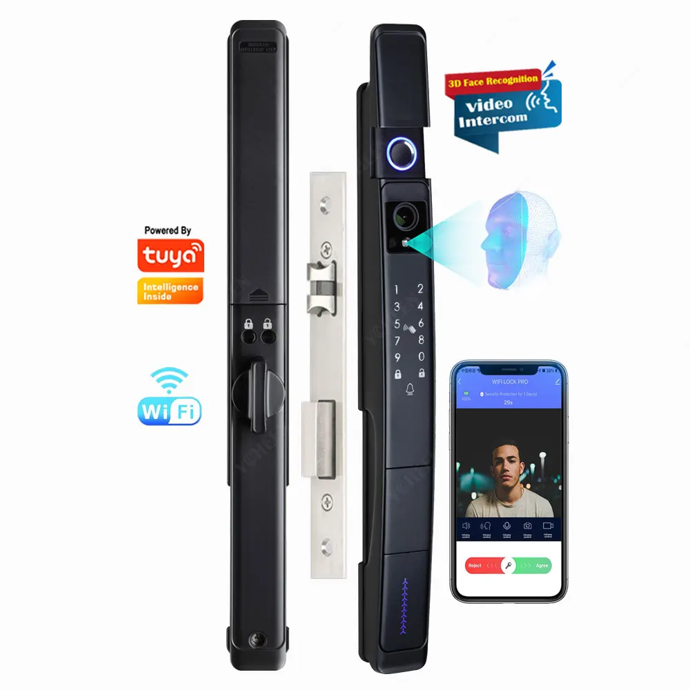 SZMYQ Double Sided Sliding Door Lock Remote Visual Intercom Unlock Smart Home Digital Lock 3D Face Fingerprint Glass Lock