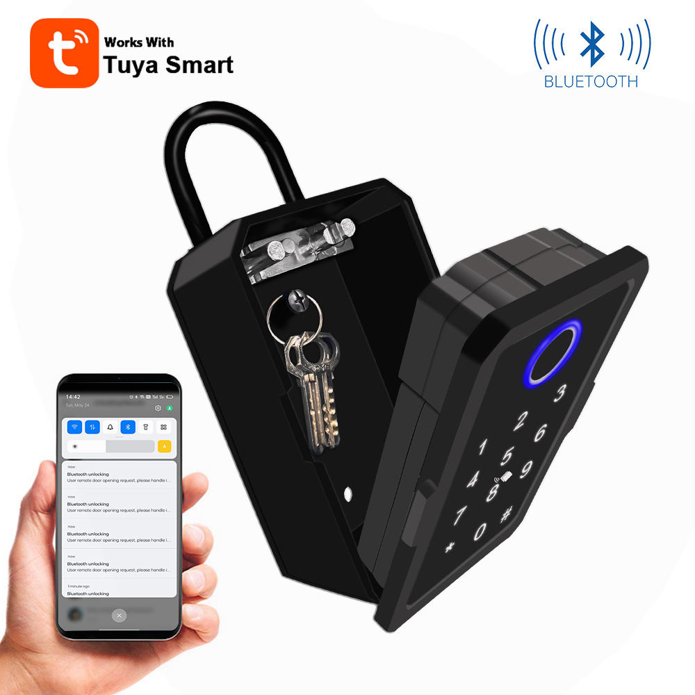 TTlock Smart Key Lock Box Tuya App Control BLE Electronic Waterproof Fingerprint Weatherproof Key Box Security Home Lock Key Box