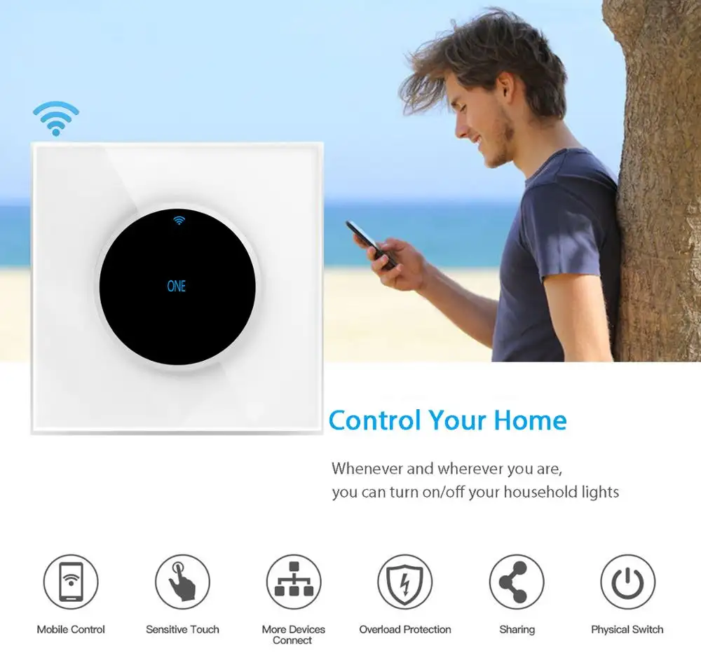 SZMYQ 40A Wi-fi Smart Wall Touch Switch 1 Gang Remote Control Wifi Smart Glass Touch Panel Voice Control Switches Water Heater