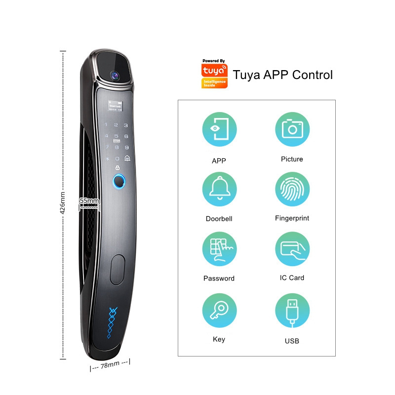 3D Face Recognition Tuya APP Electronic Smart Door Lock Digital Fingerprint Security Touch Screen NFC Password Smart Home Lock