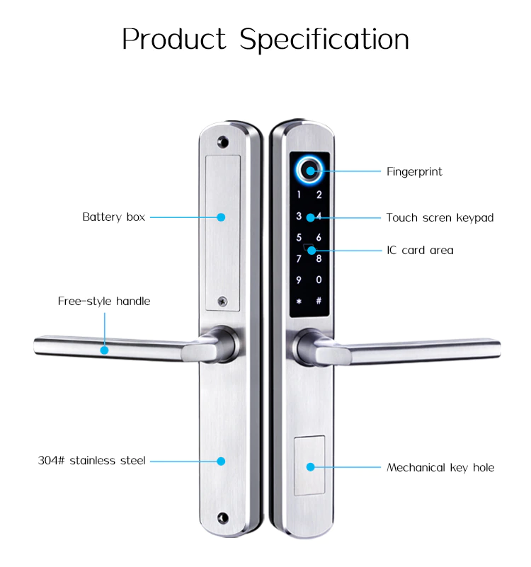 Waterproof IP66 Aluminum Patio Sliding Glass Door Smart Lock With Doorbell for Swing Doors Sliding Door Electronic Digital Lock