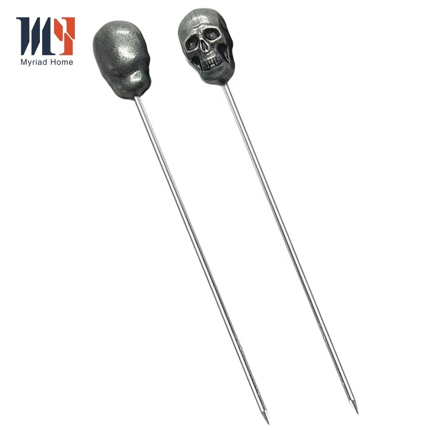 10 Piece Creative Style Food Grade Stainless Steel Martini Fruit Picks Black Skull Cocktail Picks