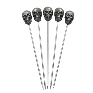 10 Piece Creative Style Food Grade Stainless Steel Martini Fruit Picks Black Skull Cocktail Picks