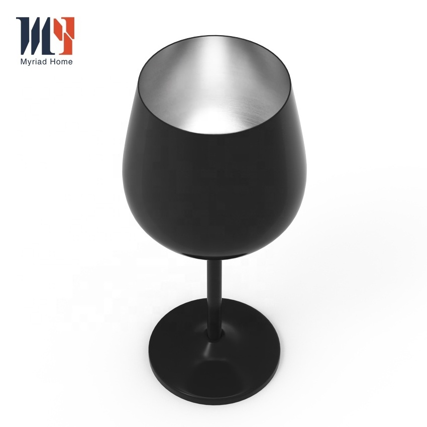 China Factory Customize Stainless Steel 304 Red Wine Goblet Black Matte Stem Red Wine Glasses