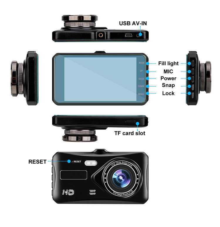 Front and Rear View Dash Cam for Car Parking Monitoring 1080P Dashcam G Sensor Night Vision