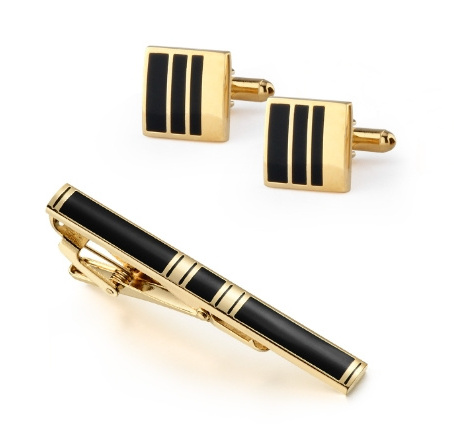 Men's Business Tie Clip Cufflinks Set High-grade Enamel Black Gold Plated Tie Clip French light Luxury Sleeve Nails gift