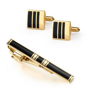 Men's Business Tie Clip Cufflinks Set High-grade Enamel Black Gold Plated Tie Clip French light Luxury Sleeve Nails gift