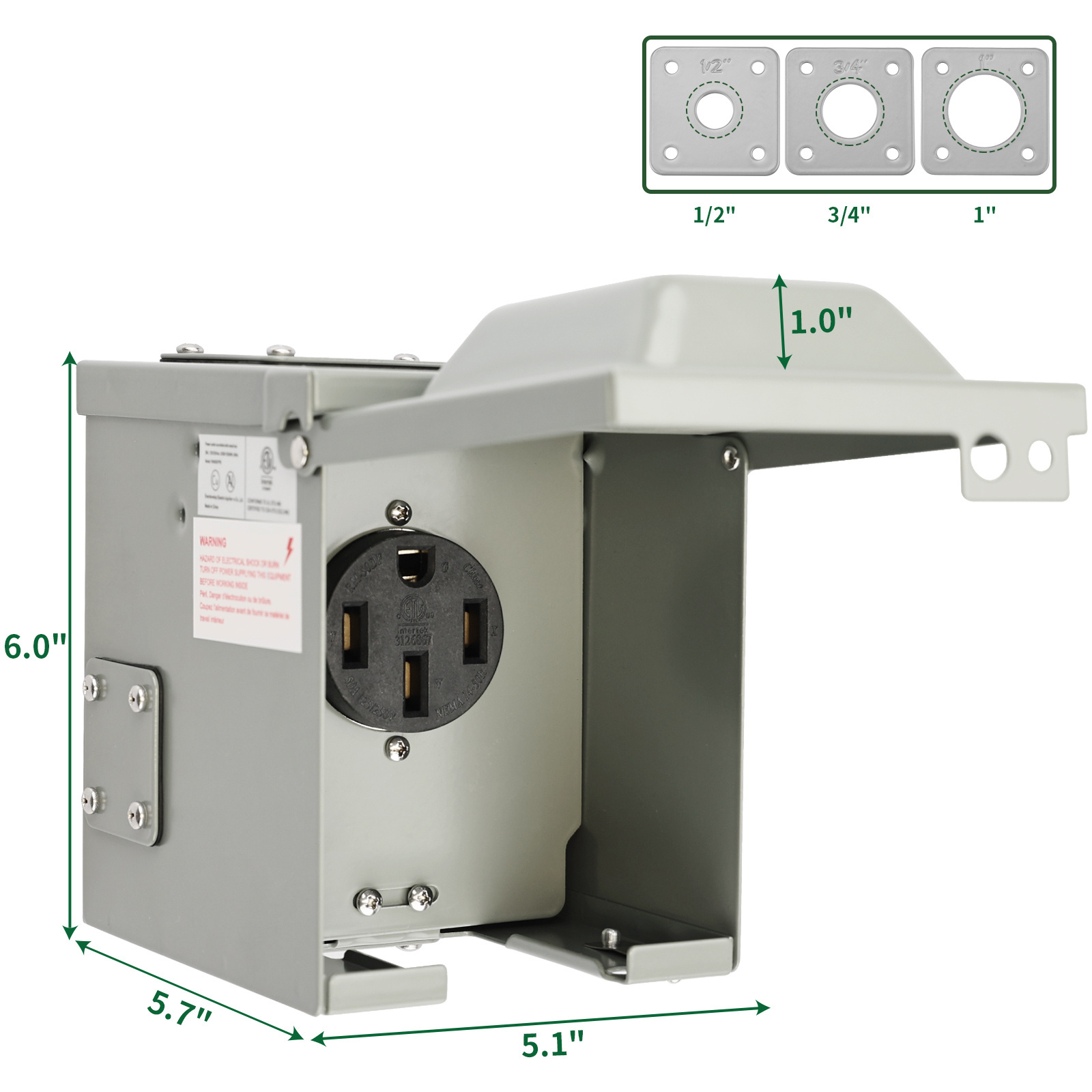 RVGUARD 50 Amp RV/EV Power Outlet Box, 125/250 Volt Outdoor Socket with NEMA 14-50R Receptacle Panel, ETL Listed