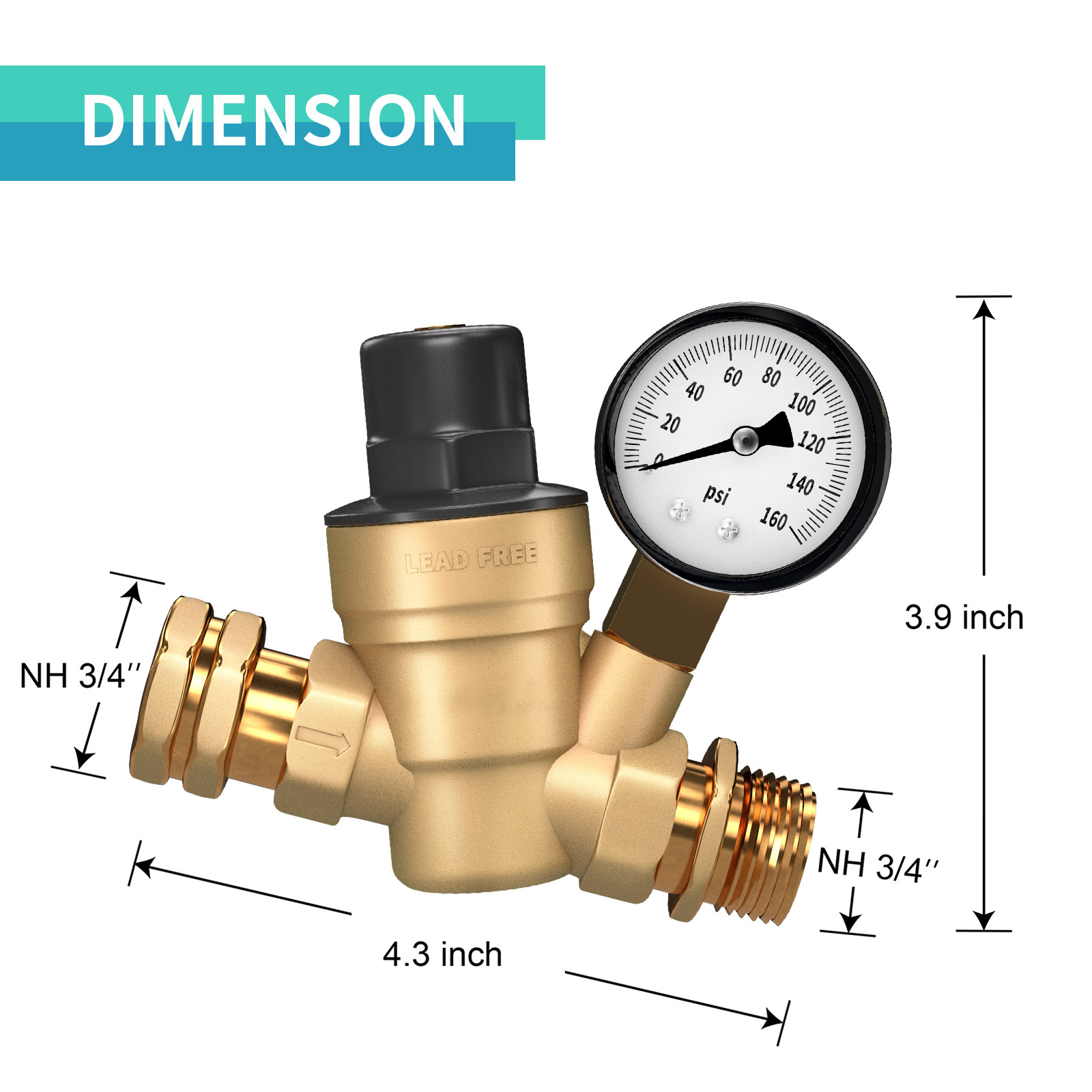 RV Water Pressure Regulator with Gauge,Brass Lead-Free Adjustable Water Pressure Regulator for Camper Caravan Trailer