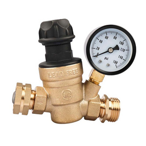 Manual Brass Lead-free adjustable rv water pressure regulator with Gauge, water pressure valve for rv/camper/garden