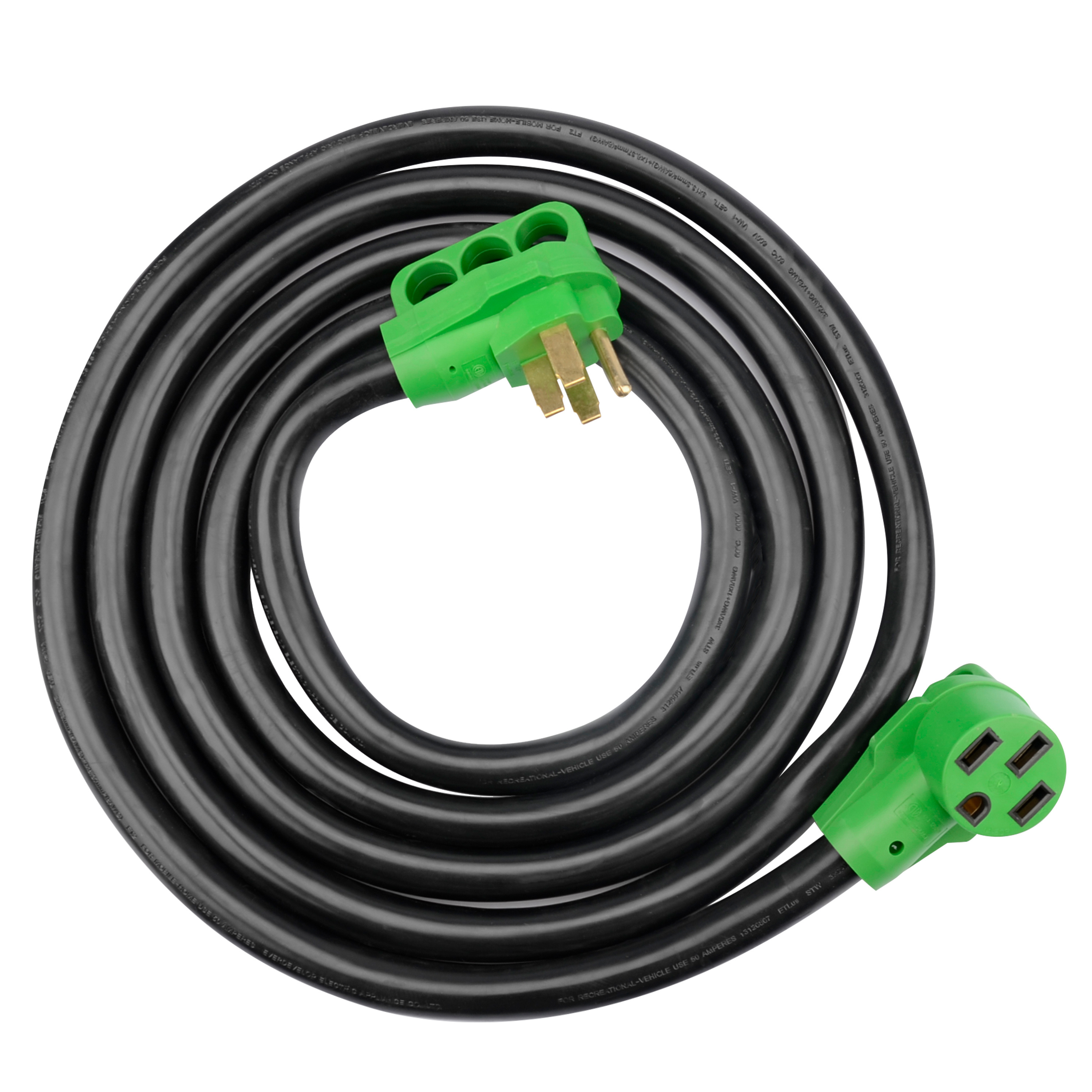 50 Amp 15 Feet RV/EV Extension Cord, Heavy Duty NEMA 14-50 Plug with LED Power Indicator, Green, ETL Listed